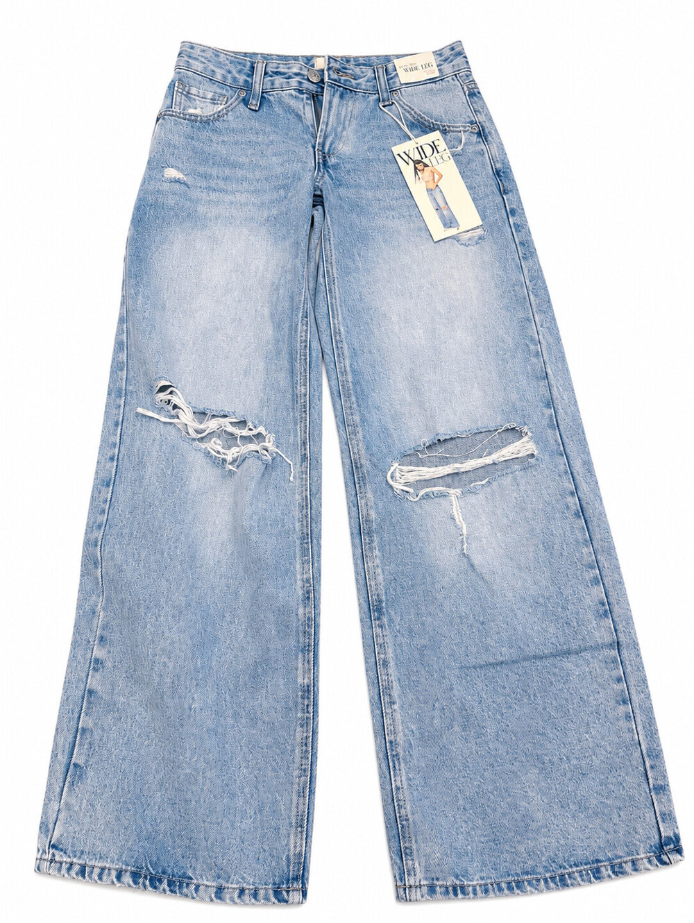 Simple Society Women's Light Wash Distressed Wide Leg Denim Jeans Size M NWT